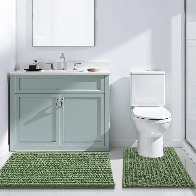 Arotive Luxury Chenille Bathroom Rug Mat, Extra Soft Thick Absorbent Shaggy Bath Rugs, Non-Slip Machine Wash Dry, Plush Bath Mats for Bathroom, Shower and Tub, 47x24, Olive Green
