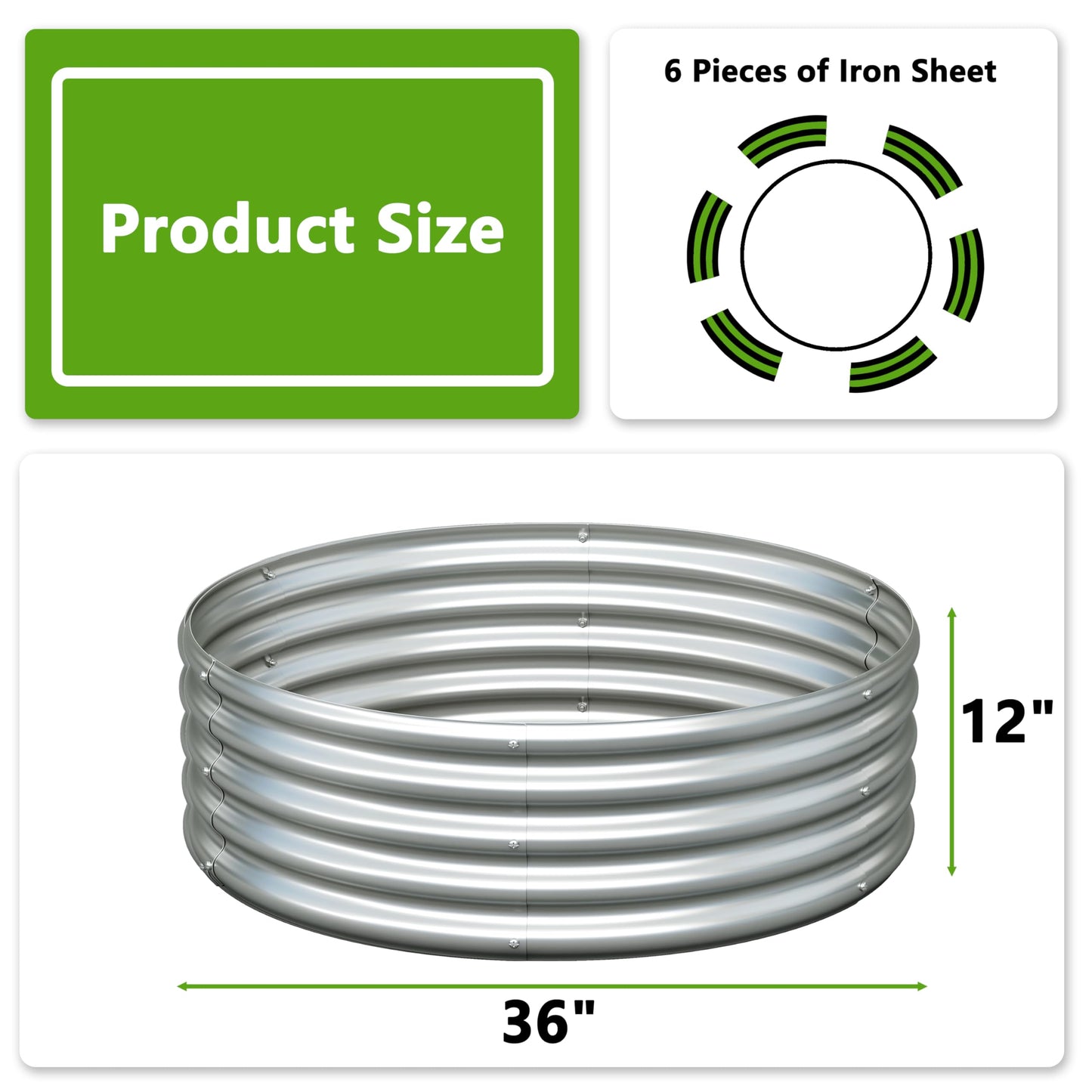 Henshwon 2PCS 3x3x1ft Galvanized Raised Garden Bed Kit-Round Garden Bed Outdoor Planter Box for Vegetables,Flowers,Herbs,Easy Assembly,Silver