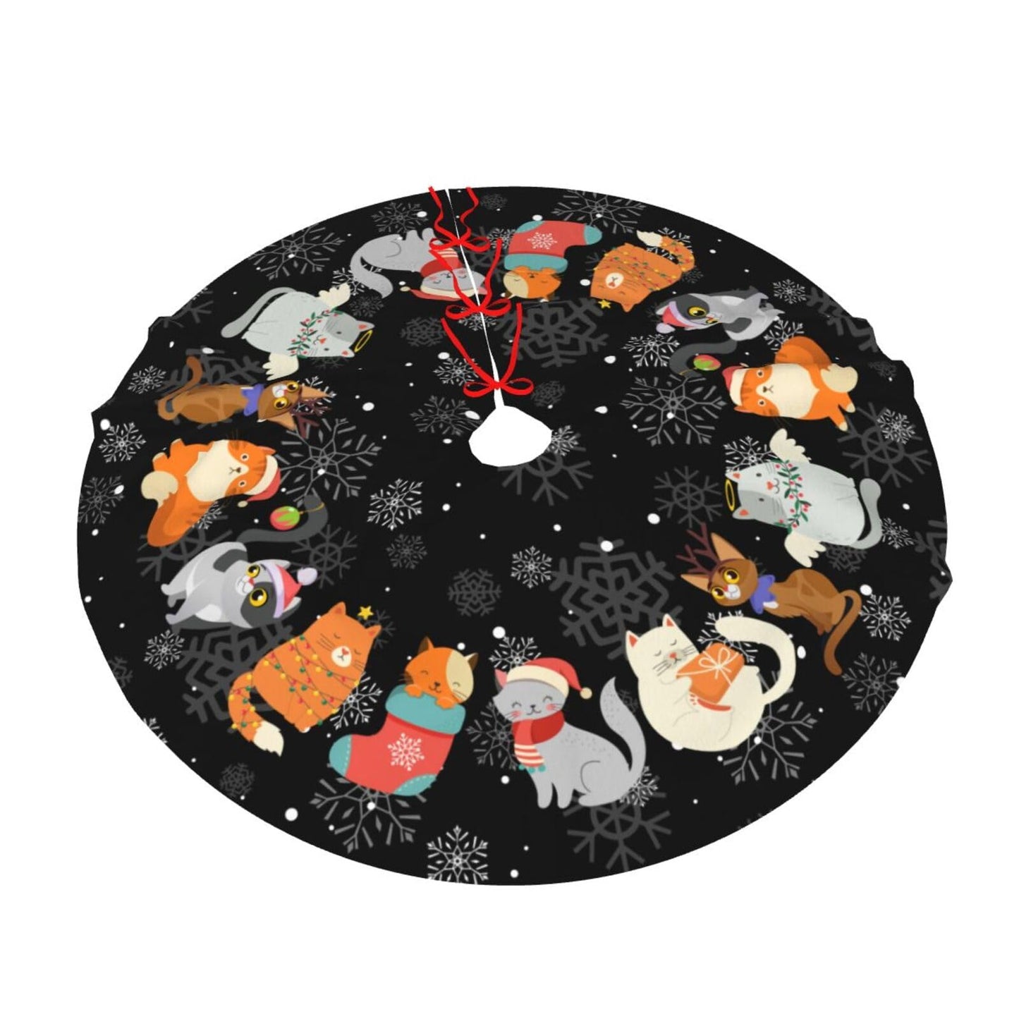 Black Cat Christmas Tree Skirt Gorgeous for Xmas Party Ornaments Holiday Decoration Accessory 30"