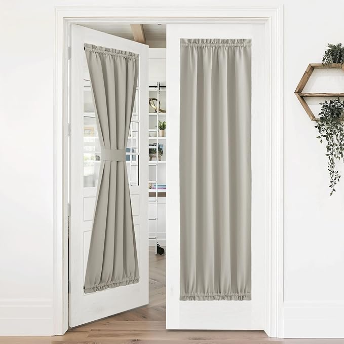 NICETOWN Classroom Door Window Curtain, Farmhouse Room Darkening Front Shade for Kitchen Rod Pocket Thermal Insulated French Door Curtain for Loft/Office, 36" W x 72" L, 1 PC, Natural