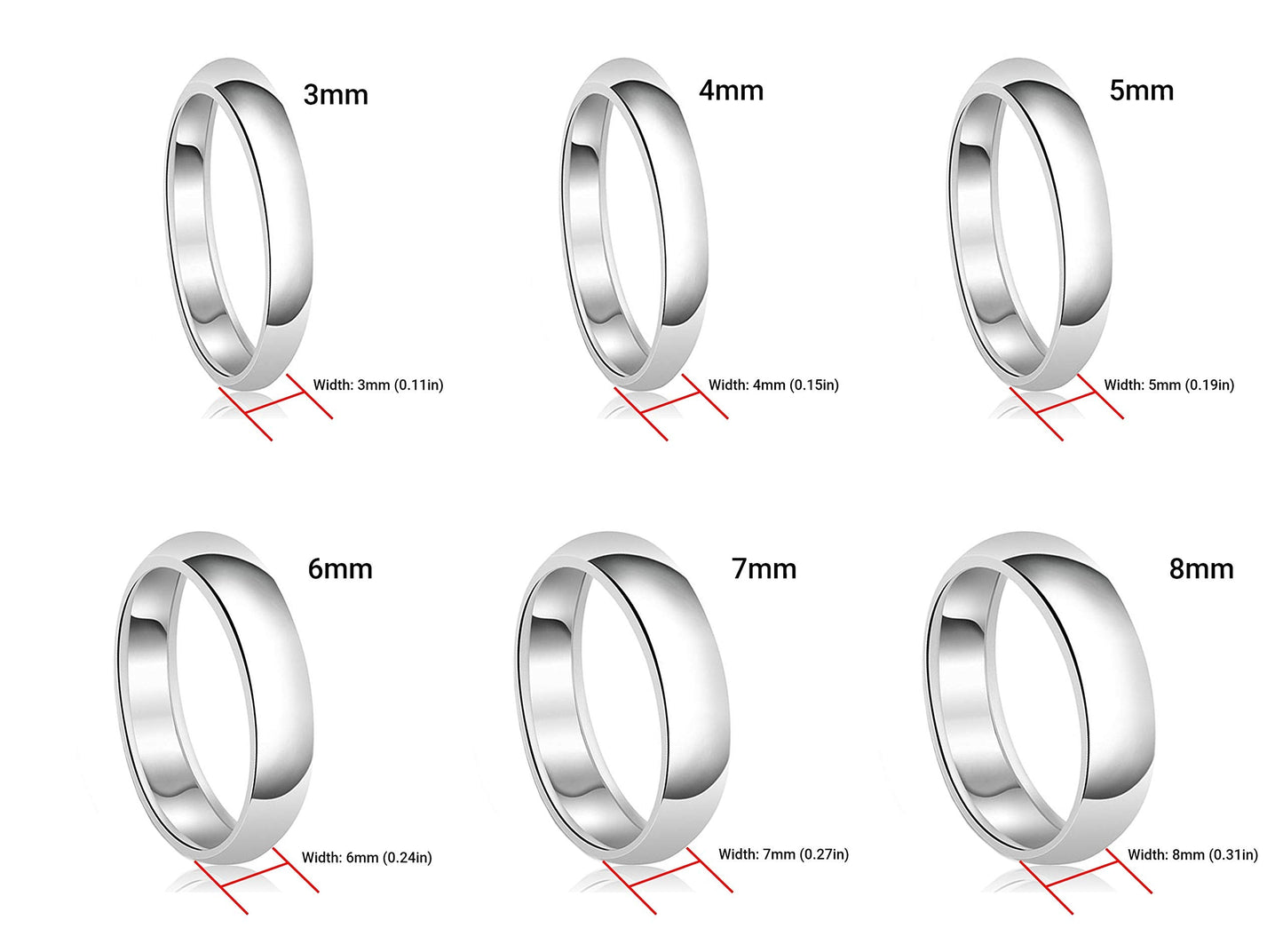 Tioneer Jewelry | Sterling Silver Plain Dome Wedding Band | Wedding Band for Women & Men | Sterling Silver Jewelry, Silver, 6mm, Size 9