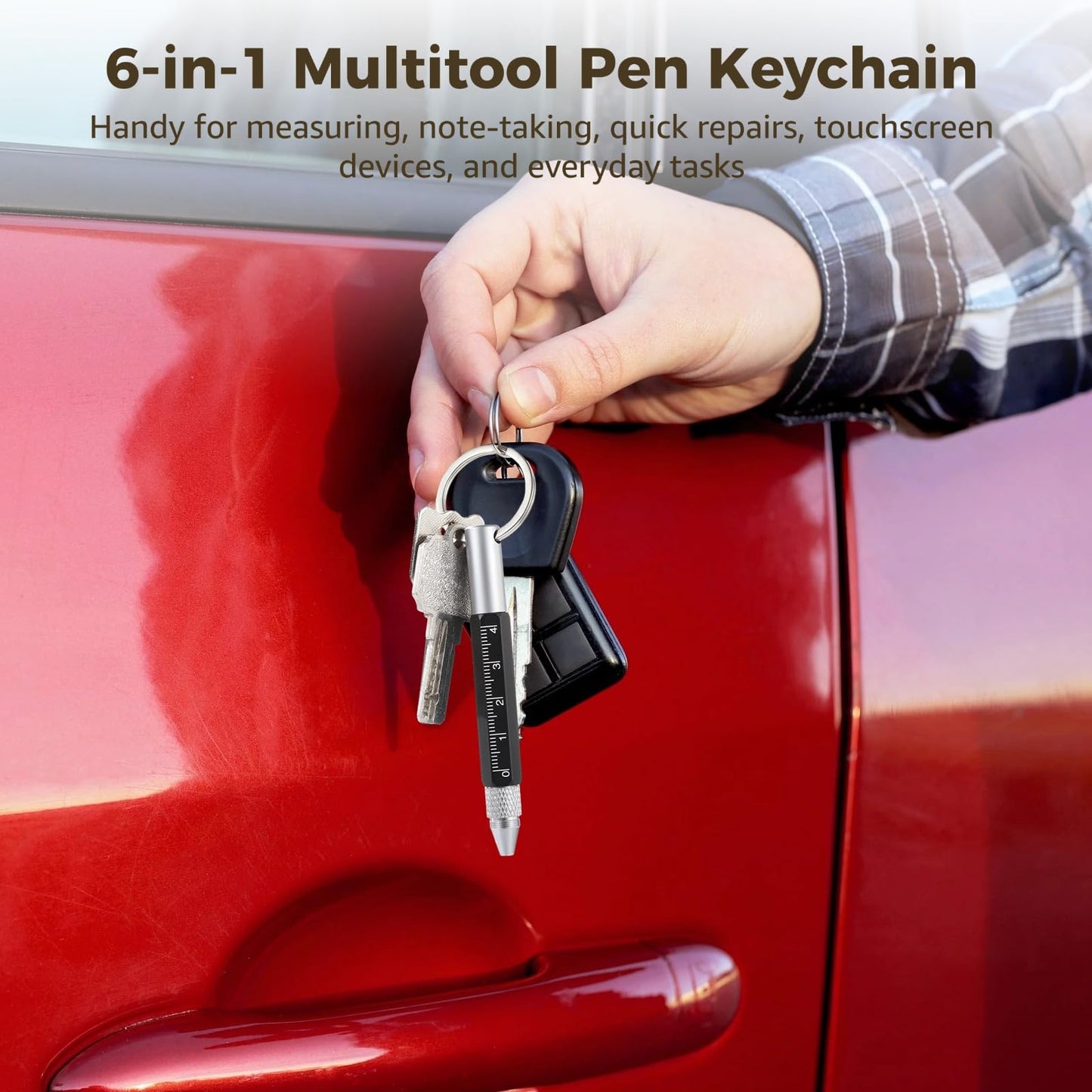 OMISTAR 8 PCS 6-in-1 Multitool Pen Keychain, Metal Ballpoint Tool Pen with Ruler, Stylus, Phillips and Flathead Screwdrivers, Pocket Tool Pens for Office, Construction, DIY, Present for Men