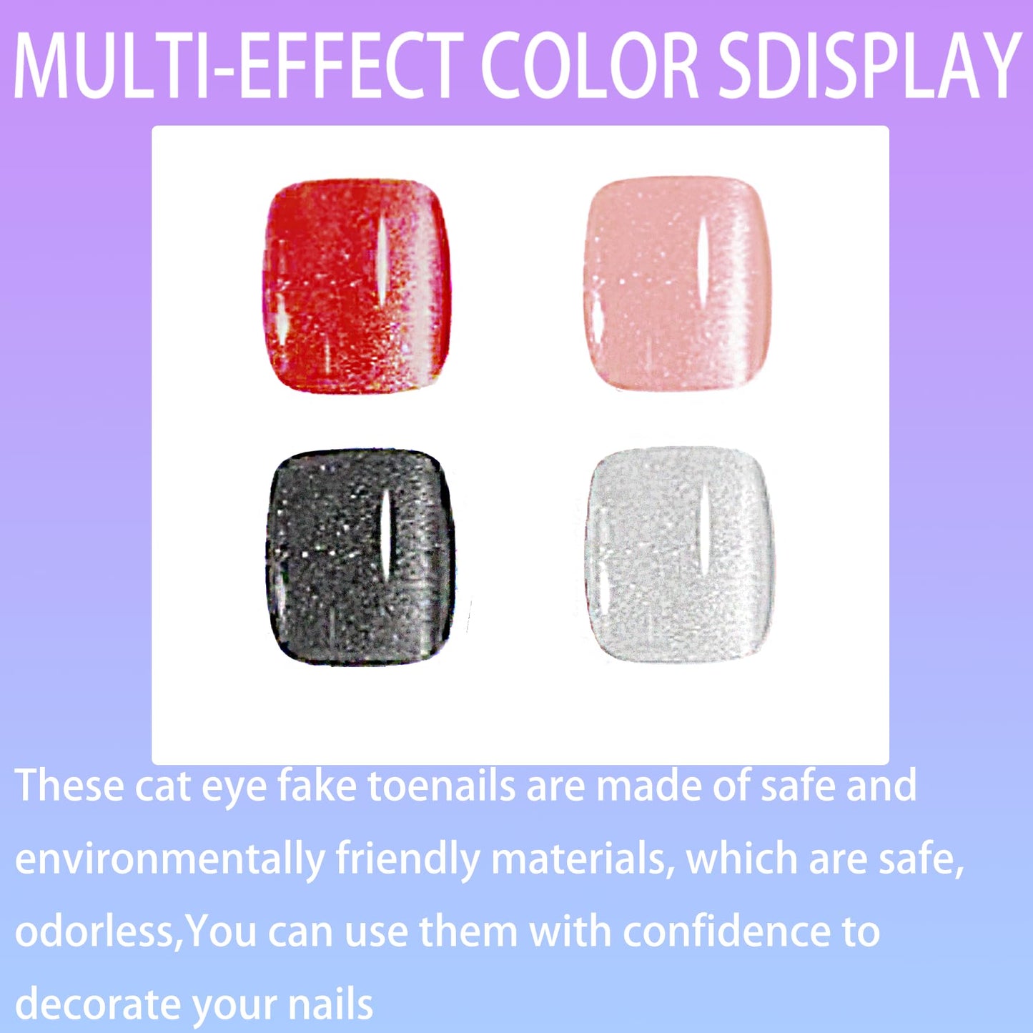 96Pcs Press on Toenails Short Square Press on Toe Nails Cat Eye Fake Toe Nails Red Pink Black White False Toenails Glitter Reusable Full Cover Acrylic Toe Nails for Women Manicure