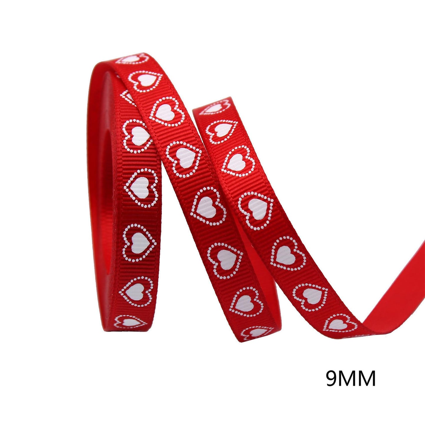 SCECALA 7 Rolls Red Ribbon (35 Yards Total) - Gold Foil Stamped Love You Forever Polyester Heart White Ribbon 0.63" for Gift Wrapping, Flower Bouquets, DIY Crafts, Party Decorations