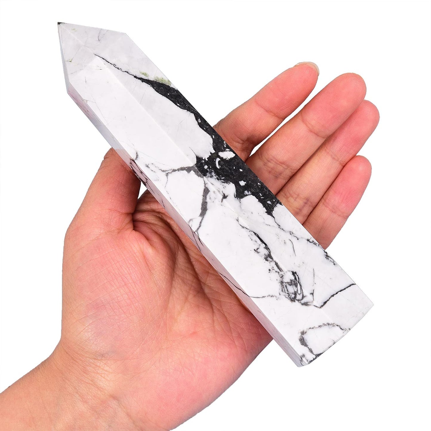 AMOYSTONE White Howlite Stone Tower Large Healing Crystal Obelisk Wand Crystal Decor Spiritual Gifts 1.1-1.7 LBS