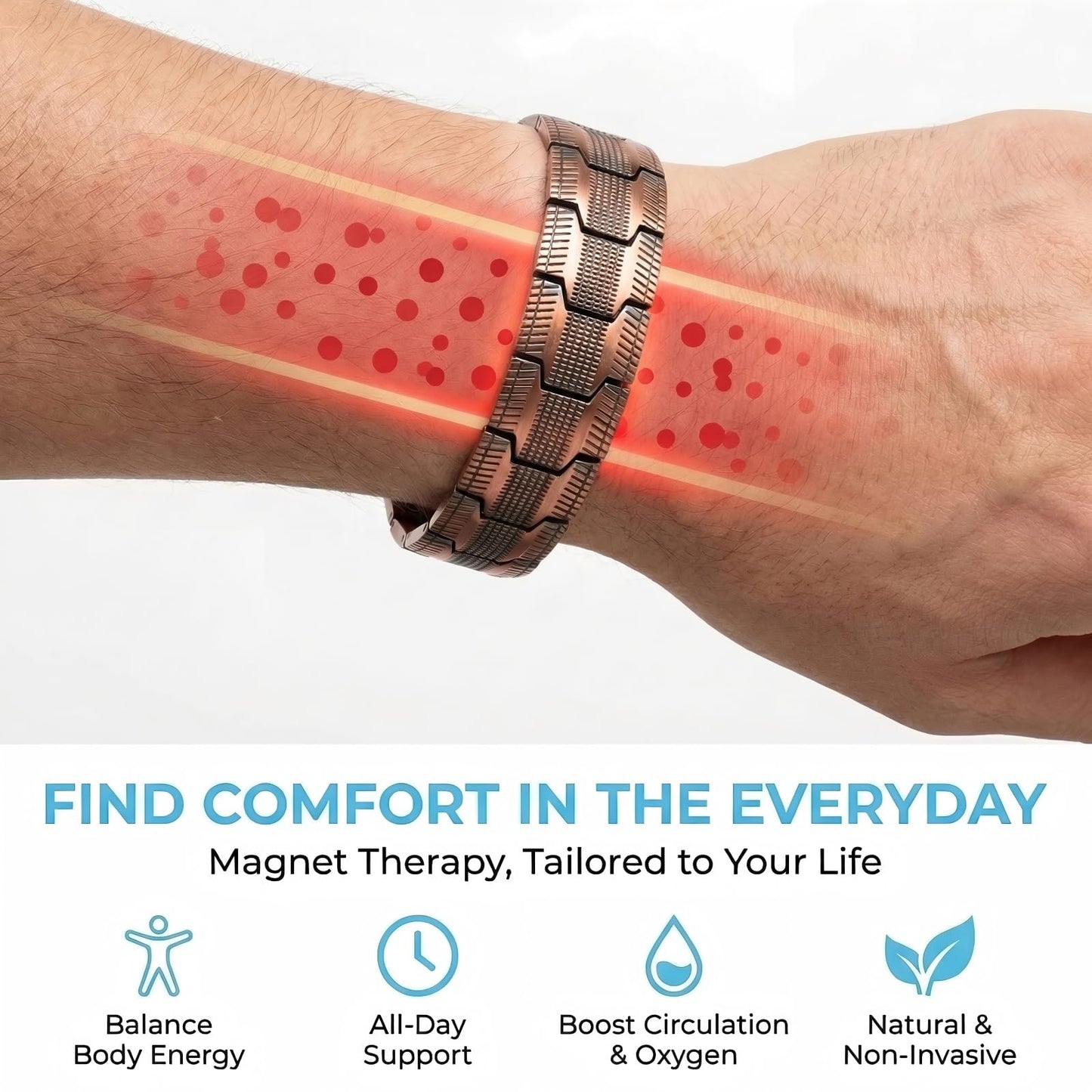 Picalela Magnetic Copper Bracelet for Men Women, 99% Pure Solid Copper Bracelet with Magnets, Adjustable Clasp, Retro Design for Circulation & Fatigue Relief (COPPER)