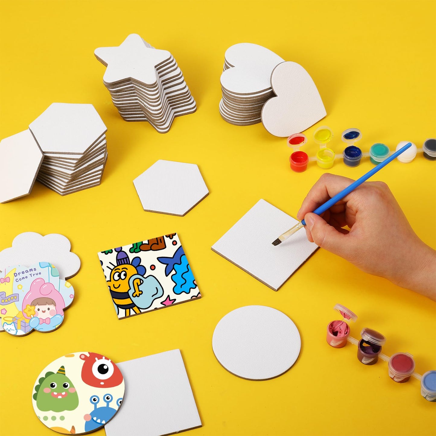 ZhouBoat 60 Pcs Magnetic Canvas Panel Mini Canvas Boards for Painting 3 Inch Small Canvases Bulk Mini Canvases DIY Decorative Magnets Painting Crafts for Fridge Locker Home Office Decor (Mixed Styles)