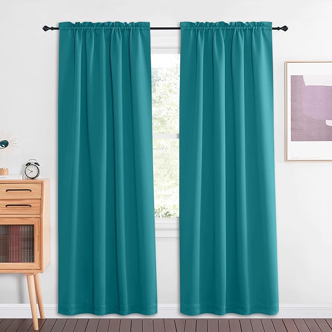 NICETOWN Blackout Curtain Panel for Front Door Kitchen Window Curtains Thermal Insulated Rod Pocket Drapes for Glass Storm Door with Tieback W25 x L80, Peacock Teal, 1 Panel