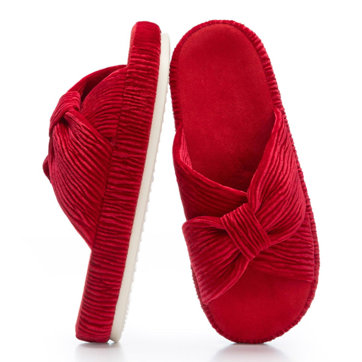 Slippers for Women Memory Foam House Bedroom Bow Crossbands Pearlescent Slipper Shoes Comfy Trendy Gift Slippers Red Size 5 6 5.5