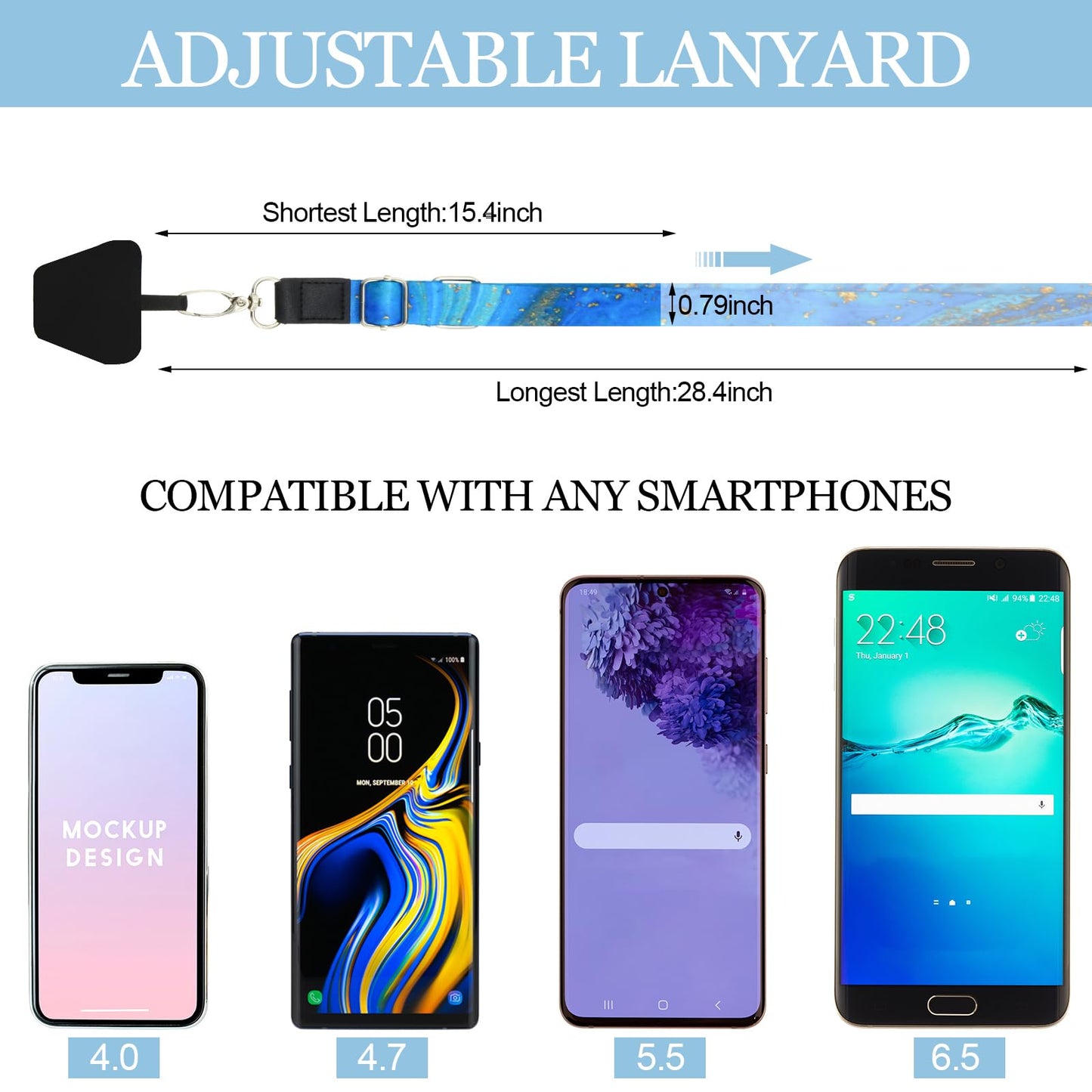 Chinco 5 Pcs Crossbody Cell Phone Lanyards Universal Adjustable Neck Strap and Phone Patches Compatible with Most Smartphones(Marble Pattern,Bright Color)