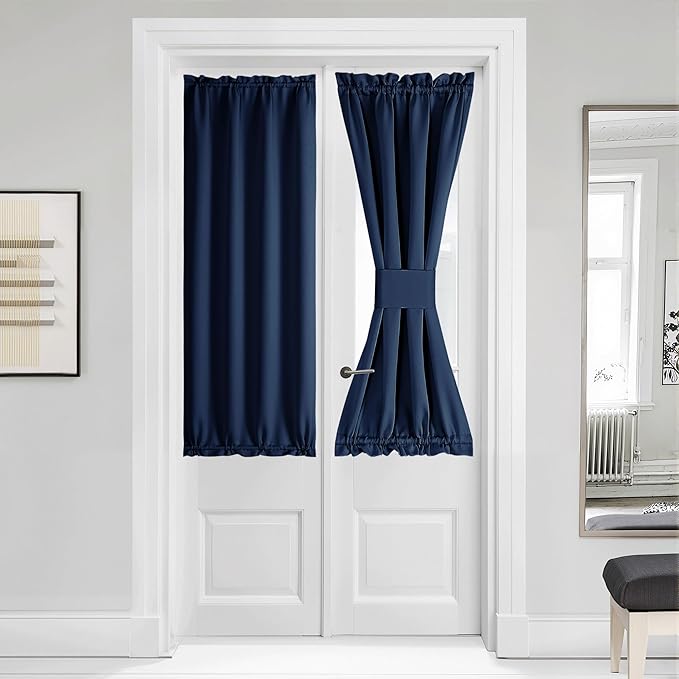 NICETOWN French Door Curtain for Door Window, Privacy Thermal Insulated Window Covering for Patio Front Sidelight Panel, W36 x L50 inch, 1 Panel, Navy