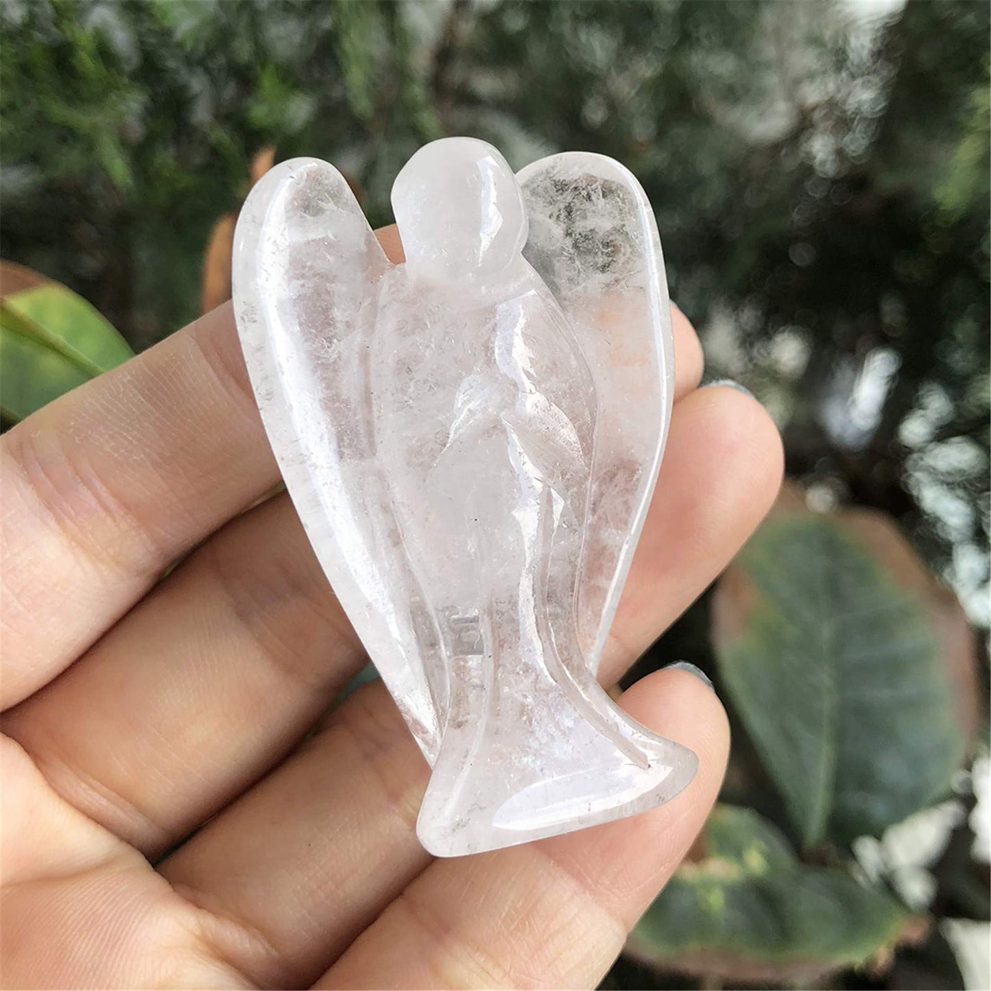 favoramulet 2 Inches Rock Quartz Crystal Pray Guardian Angel Statue, Carved Healing Peace Angel with Wing Figurine Pocket Stone