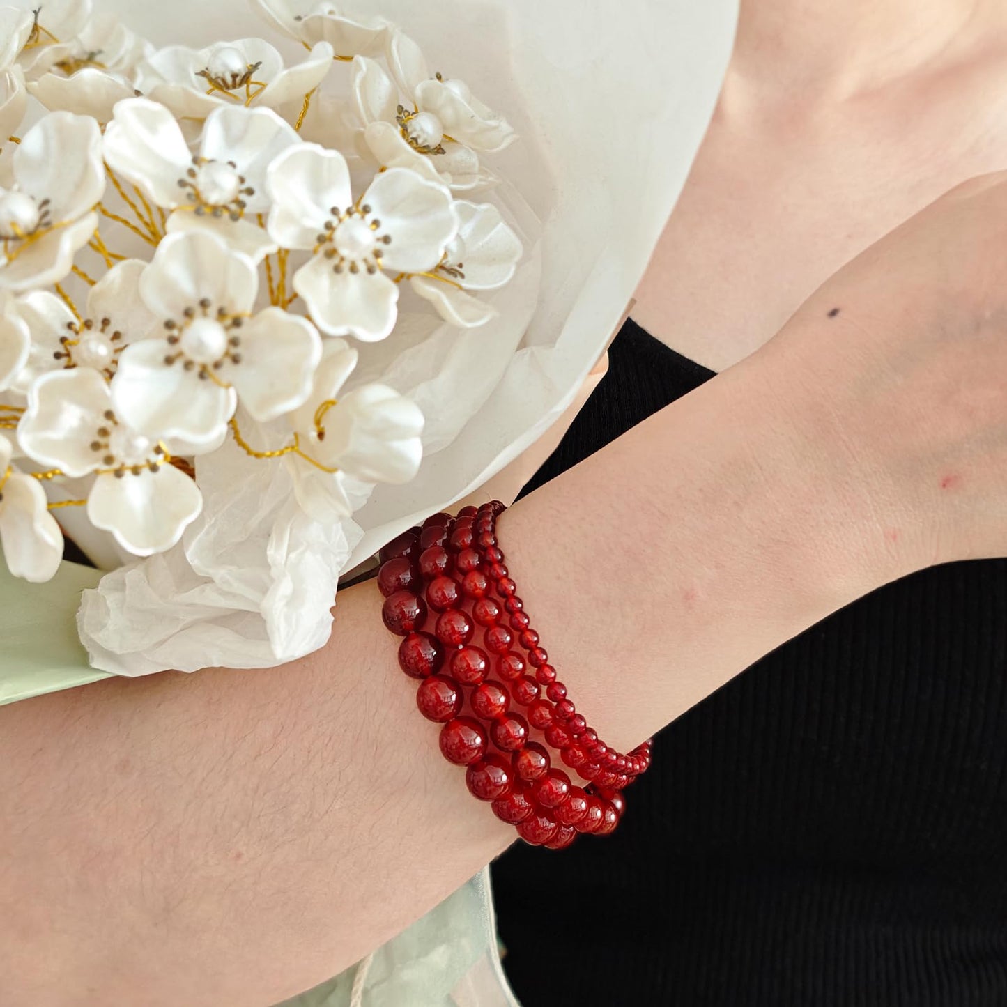 Handmade Natural Gemstone Elastic Bracelet - Healing Crystal Beads Jewelry, Unisex (Carnelian, 8mm)