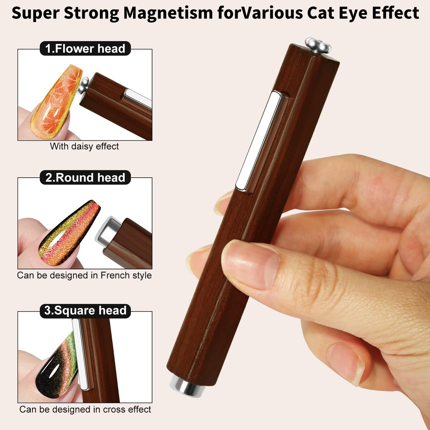 vnjaoi 9 Pieces Cat Eye Nail Magnet for Nails Magnetic Gel Polish Cat Eye Nail Polish Magnet Stick Nails Design Tools for DIY Home, Salon, Studio