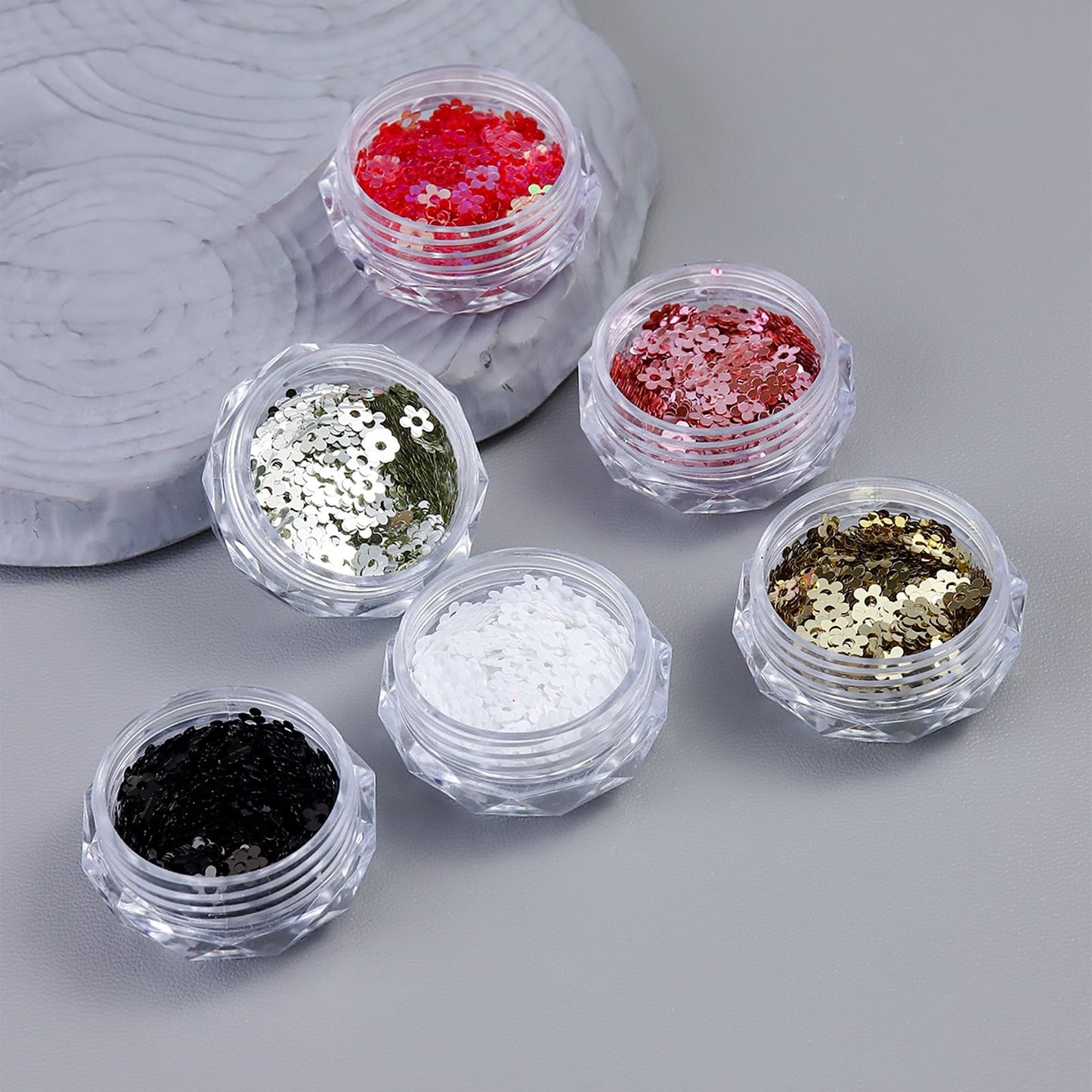 SUTOKAKA 6 Colors Five-Petal Flower Nail Glitter Sequins for Spring Summer Manicure Art 3D Holographic Laser Floral Flakes Shiny Nail Decals for Fingernail Face Body Design