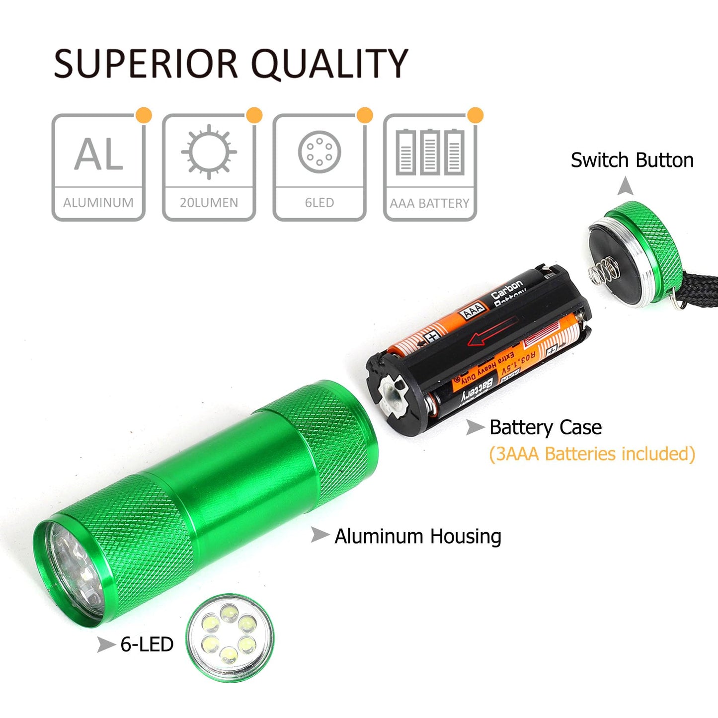 FASTPRO 30-Pack Flashlights Set, Aluminum 6-LED Flashlights Include AAA Batteries & Lanyard, for Party Favors, Camping, Hurricane Supplies