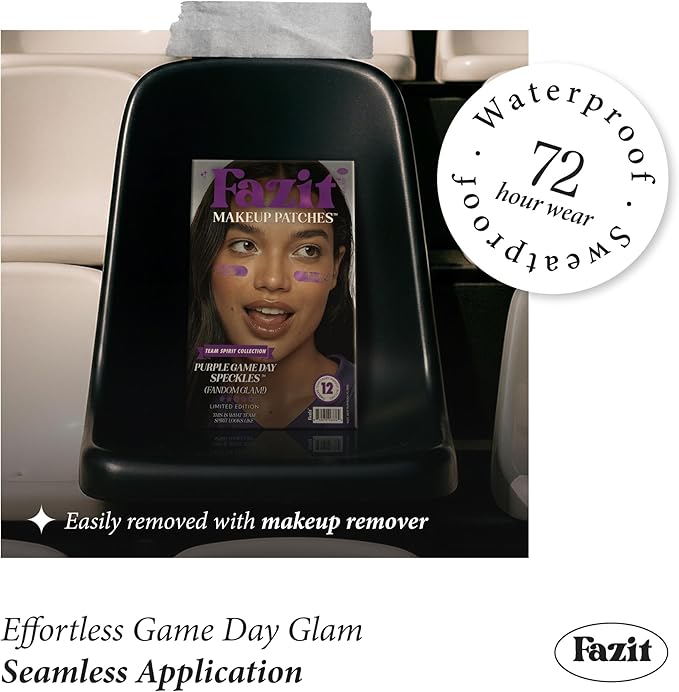 Fazit Makeup Patches - Purple Game Day Speckles - Glow Up Make-Up Patches - Cute Glitter Makeup Accessories for Women - Cosmetic Glitter for Face
