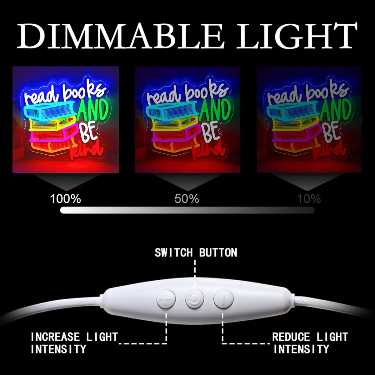 LED Read Books Be Kind Neon Signs Classroom Neon Lights Wall Decor for Reading Room, Classroom, Bookstore, Library, Museum, Study Room Gifts Art for Book Lover, Kids,Friends,family-13.4 x 12.6 IN-USB Powered-Acrylic