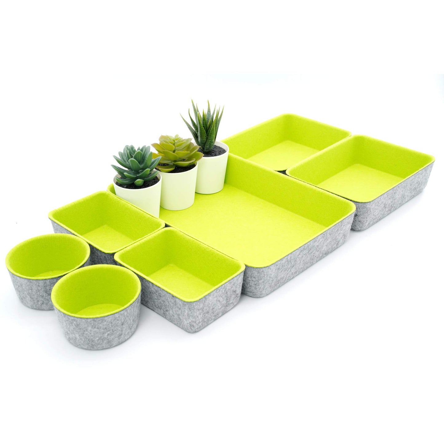 Welaxy Drawer organizer bin felt trays desk storage dividers for home office supplies Nightstand sort catchall entryway 7-piece Pack gift idea (Green)