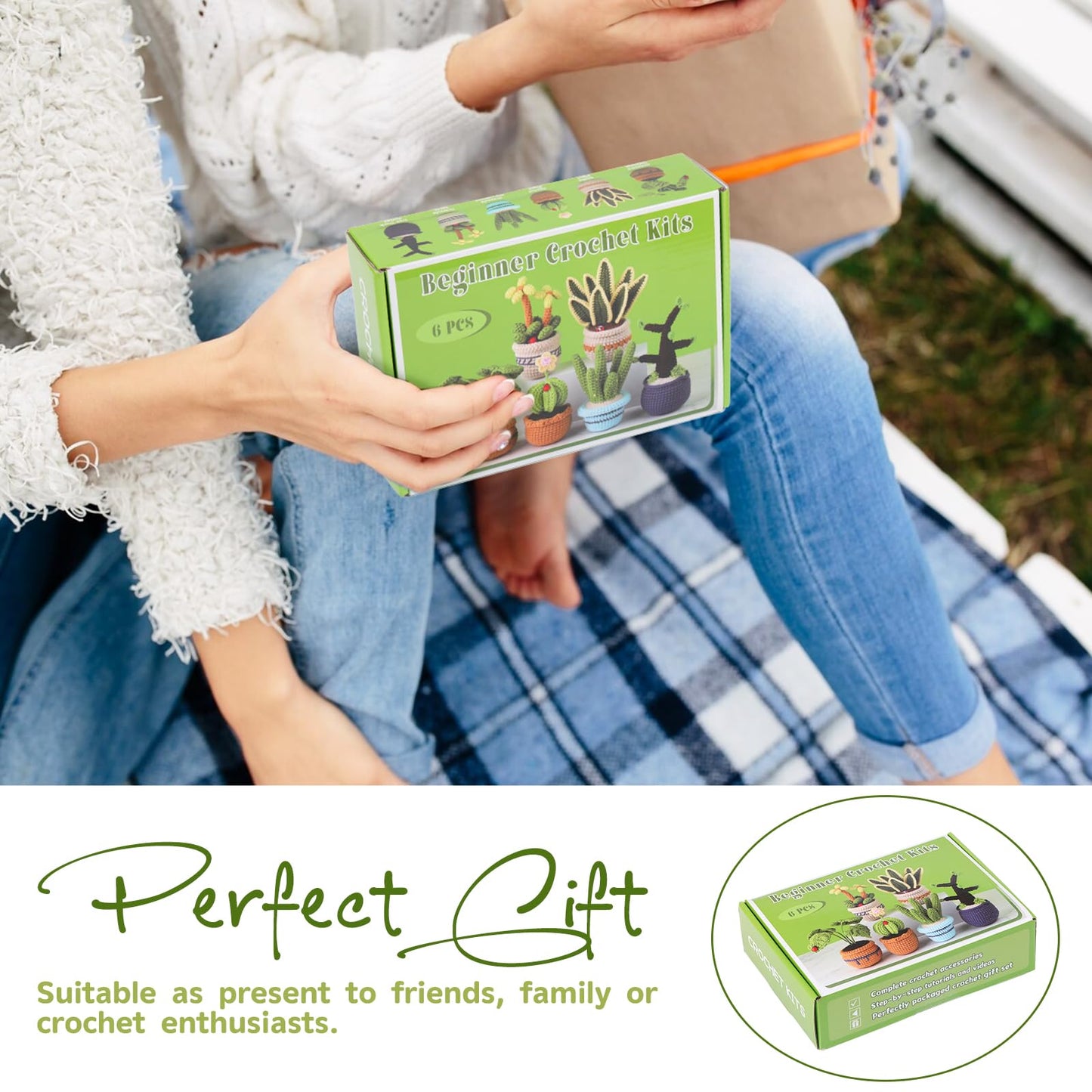 Hssugi Crochet Kit for Beginners, 6PCS Succulents Plants Crochet Kits, Knitting Kit with Step-by-Step Video Tutorials, Crochet Yarn DIY Beginner Crochet Kit for Adults Succulent Family