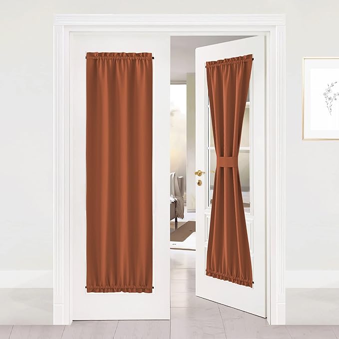 NICETOWN French Door Curtains, Thermal Insulated Drapes Rod Pocket Blackout Privacy Panel for Living Room/Patio Glass/Halloween, Door Window Shade with Tieback, 1 PC, 25 x 72 inch, Burnt Orange