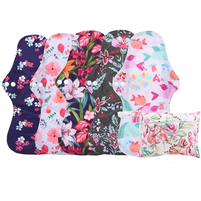 Reusable Waterproof Bamboo Charcoal Menstrual Pad Sets - Panty Liner Regular Flow Heavy Flow (5 Count)