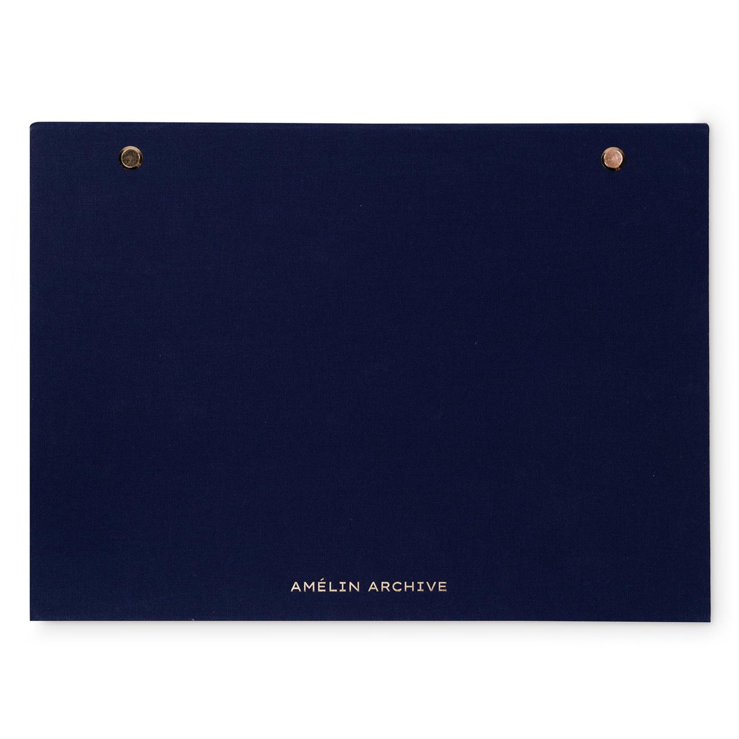 Amélin Archive 8" x 11" Weekly Desktop Planner with 55 Perforated Sheets, Navy Bookcloth Header & Back, Gold Post Binding, Undated Tear-Off Pad with Notes Section (Omega)
