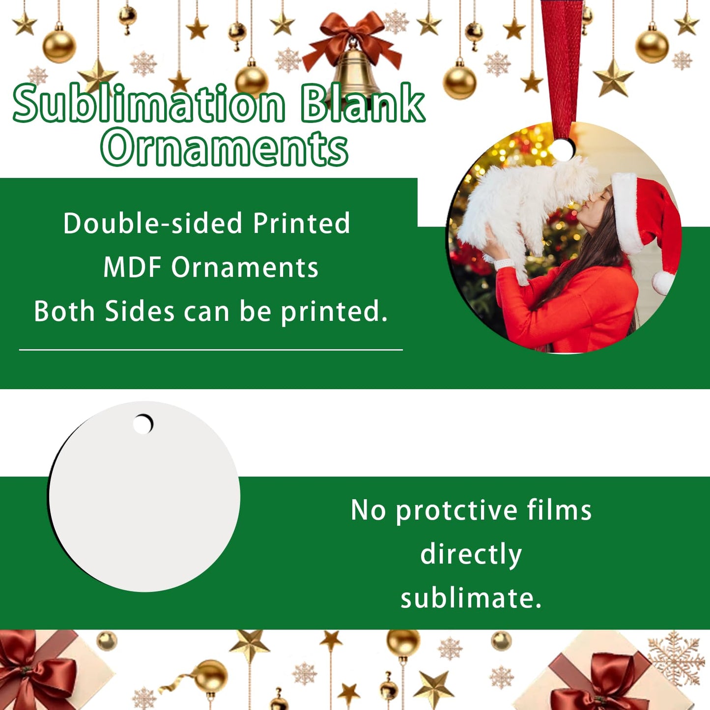 Sublimation Ornament Blanks 16 PCS Double Side Sublimation Blanks Personalized Christmas Ornaments White Round MDF Pendants for Christmas Decorations