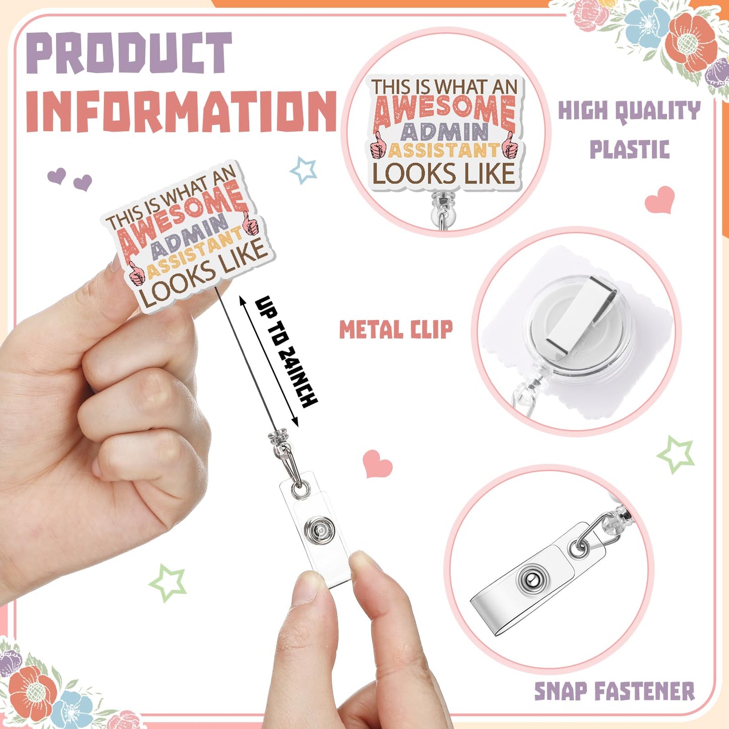12 Pcs Administrative Professional Day Gifts Administrative Assistant Badge Reel Admin Assistant Appreciation Gift Badge Holder Retractable for Executive Office Manager Secretary Employee Coworker