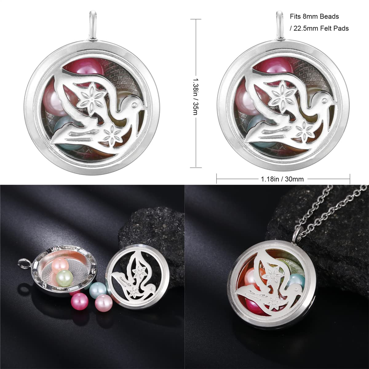 Vie jeune 5pcs Mixed Pearl Cage Floating Pendant Aroma Diffuser Charms Stainless Steel Tone Perfume Essential Oil Diffuser Necklace Pendant Locket Jewelry (Style 2)
