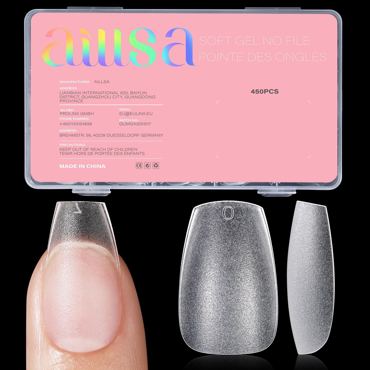 AILLSA Short Coffin Nail Tips 450PCS Full cover Double-sided Matte Gel Nail Tips Adhesion Pre-Shaped Press on Nails Tips for Home DIY Nail Arts Salon 15 Sizes
