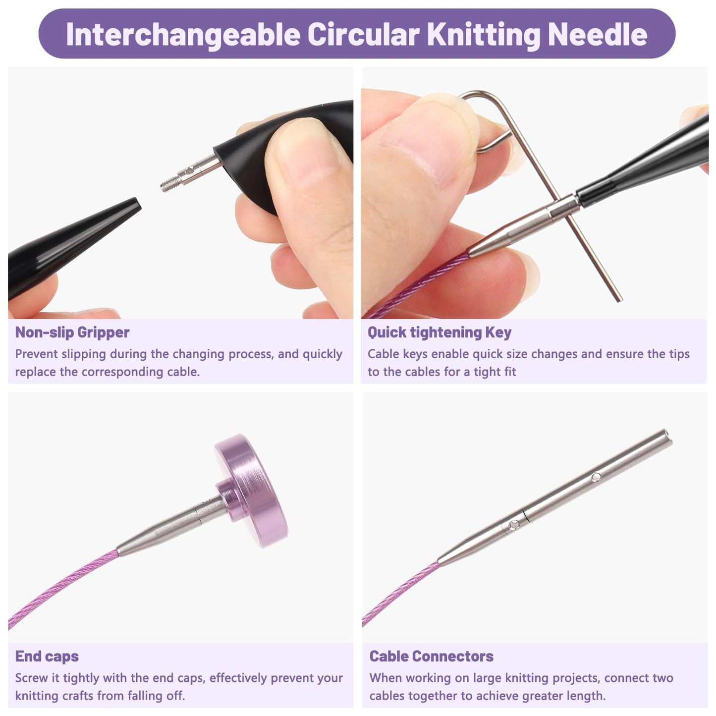Katech Interchangeable Knitting Needles Set- 9 Pairs Circular Knitting Needles Size 2.5, 4, 5, 6, 7, 8, 9, 10,11, Round Knittings Needle with 5 Cable and Case Accessories for Sweater Sock, Blanket