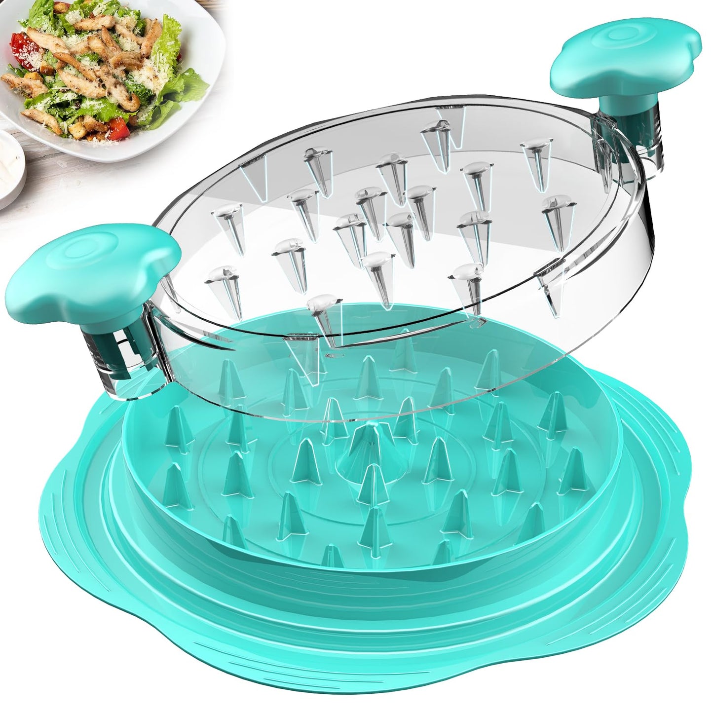 SURETIVIAN Chicken Shredder Large Chicken Breast Shredder Tool Twist with Brush&Fork, Visible Meat Shredder Machine, Anti-Slip Strip, Ergonomic Handle, BPA Free, Pork Beef Chicken(Mint Green)
