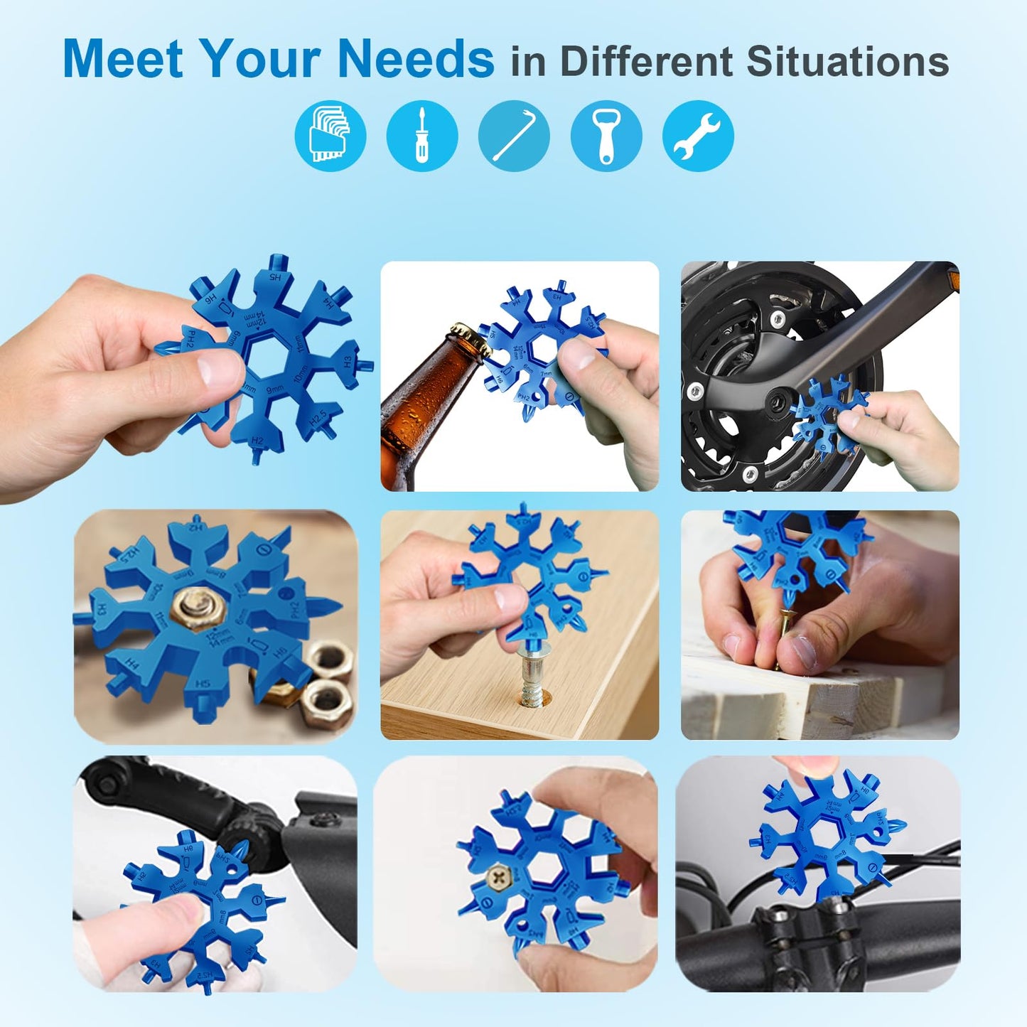 Vickay 18 in 1 Snowflake Multi Tool, Phillips Flat Screwdriver Kit/Wrench/Bottle Opener, EDC Camping Gear, Gifts for Men (Blue)