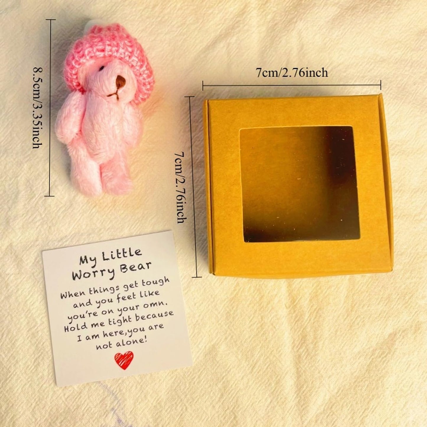 Handmade Mini Plush Teddy Bear in Box, Little Bear in A Box, My Little Worry Bears, Mini Pocket Bears Hug Plush with Emotional Uplifting Support Card, Soft Handmade Teddy Keepsake for Lovers(4pcs)