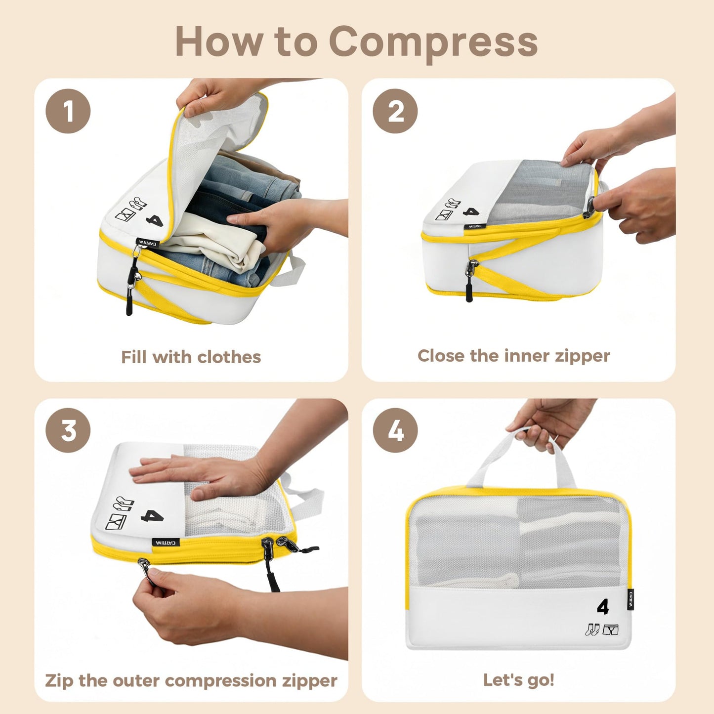 7 Set Compression Packing Cubes Travel Accessories Expandable Packing Organizers (White)