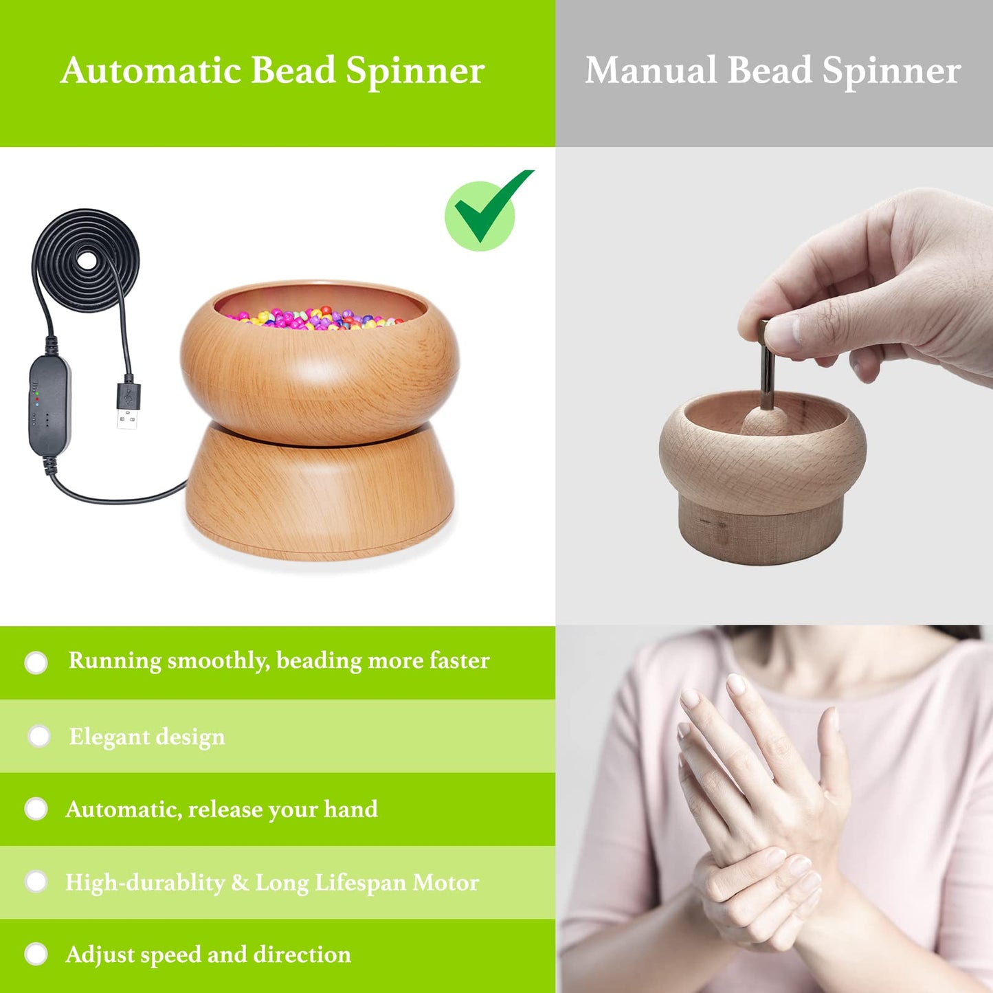 Xmada Electric Bead Spinner - Clay Bead Spinner with 2PC Beading Needles and Seed Beads, Waist Beads Kit, Bead Spinner for Jewelry Making, Electric | Speed Adjustment Beading Tools (Original)