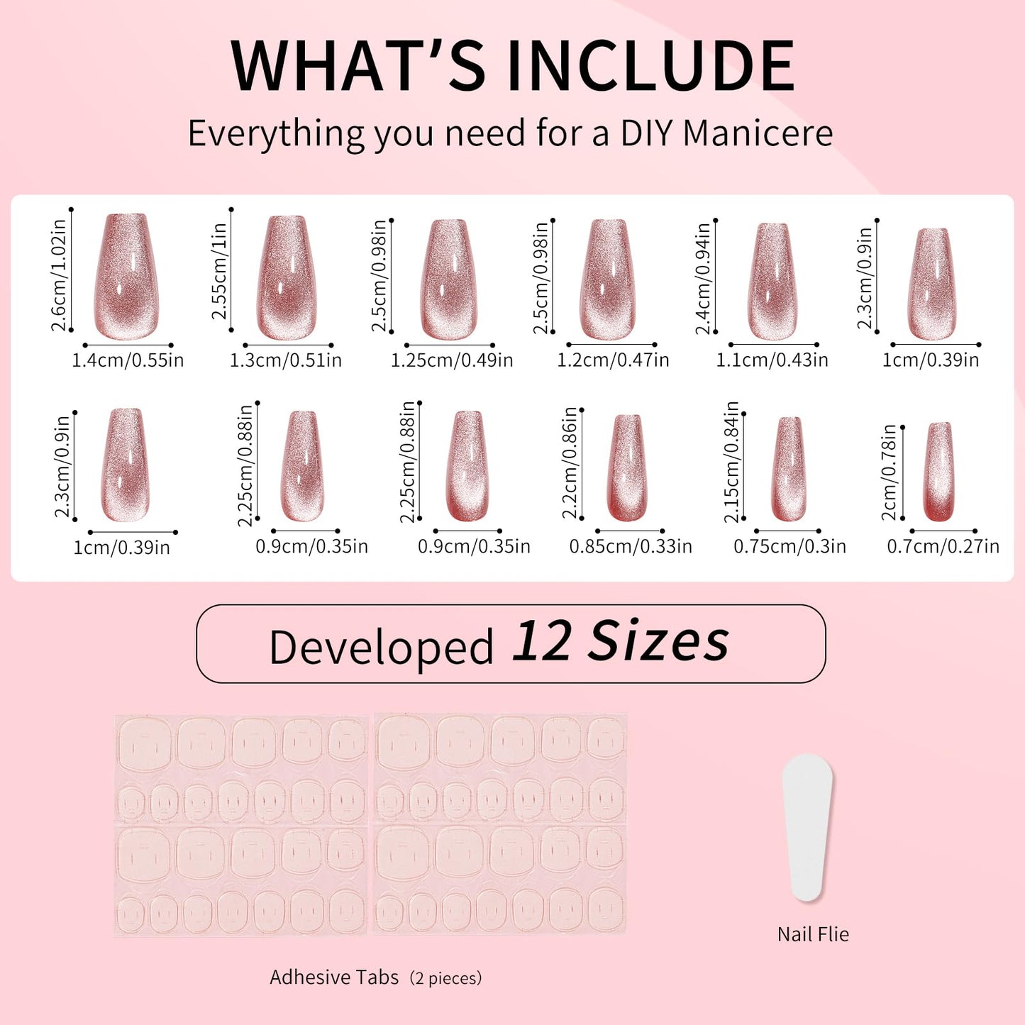 Red Cat Eyes Press On Nails,12 Sizes - 24 Pcs Soft Gel Medium Coffin Fake Nails Kit with Nail Glue, Natural Reusable Stick On False Nails for Women and Girls (Skycloud Red Nails) SK0980