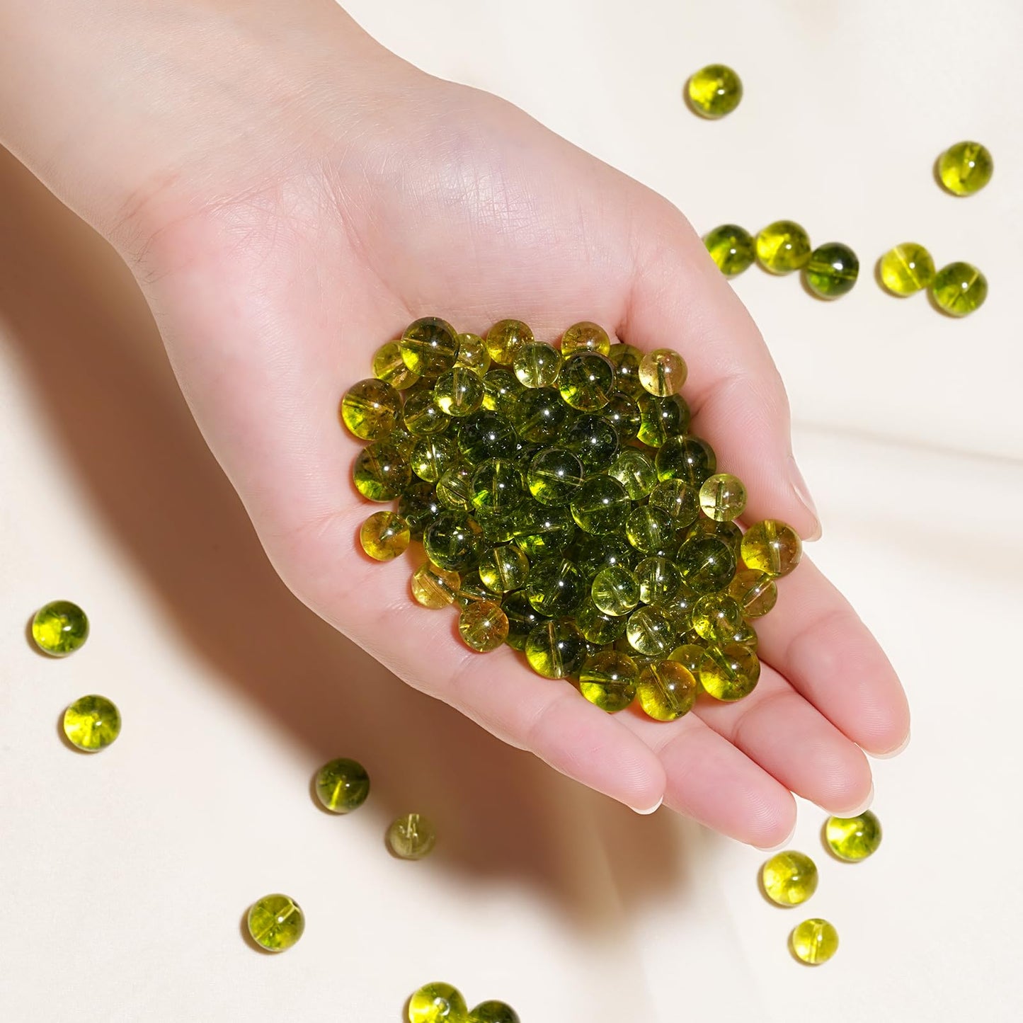 8mm Natural Peridot Gemstone Beads Polished Round Smooth Stone Beads for Bracelets Jewelry Making 15inch Loose Beads