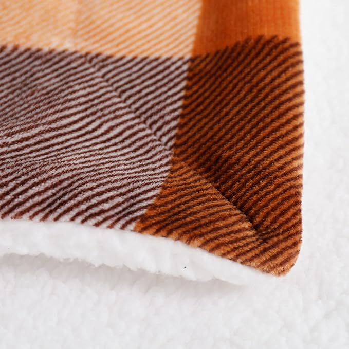 SOCHOW Buffalo Plaid Sherpa Fleece Throw Blanket, Double-Sided Checkered Super Soft Luxurious Bedding Blanket 50 x 60 inches, Orange