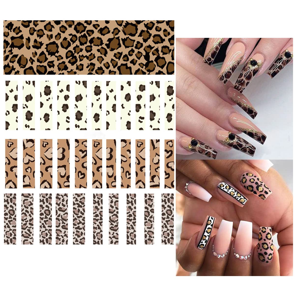 8Sheets Leopard Nail Stickers - 3D Self-Adhesive Designer Nail Decals for Leopard Print, Girls DIY Nail Art Decoration