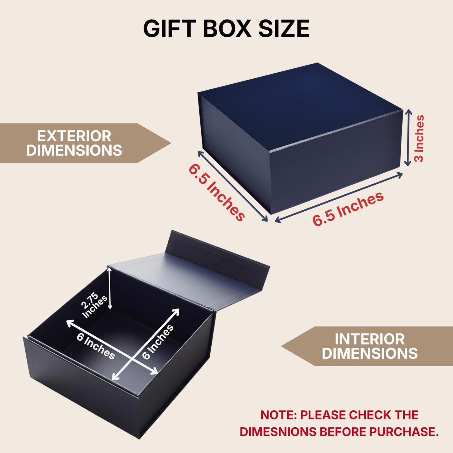 CECOBOX - Gift Boxes with Lids for Presents 6"x6"x2.75" - Matte, Collapsible Magnetic Closure Gift Box - Groomsmen & Bridesmaid Proposal Boxes, Wedding, PR, Birthdays, Holidays (Navy)