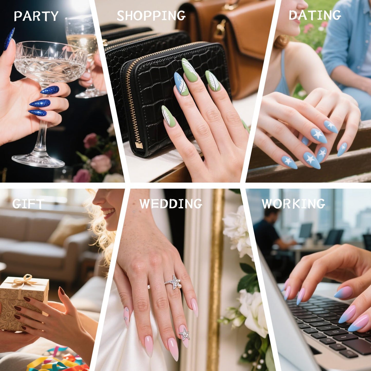 Vanpaga Flower Press on Nails Handmade Medium Long Square Muti-Layer Gel Fake Nails Gradient Floral 3D Waterdrop Pattern Design Multicolor Thick False Nails Acrylic Nails for Women
