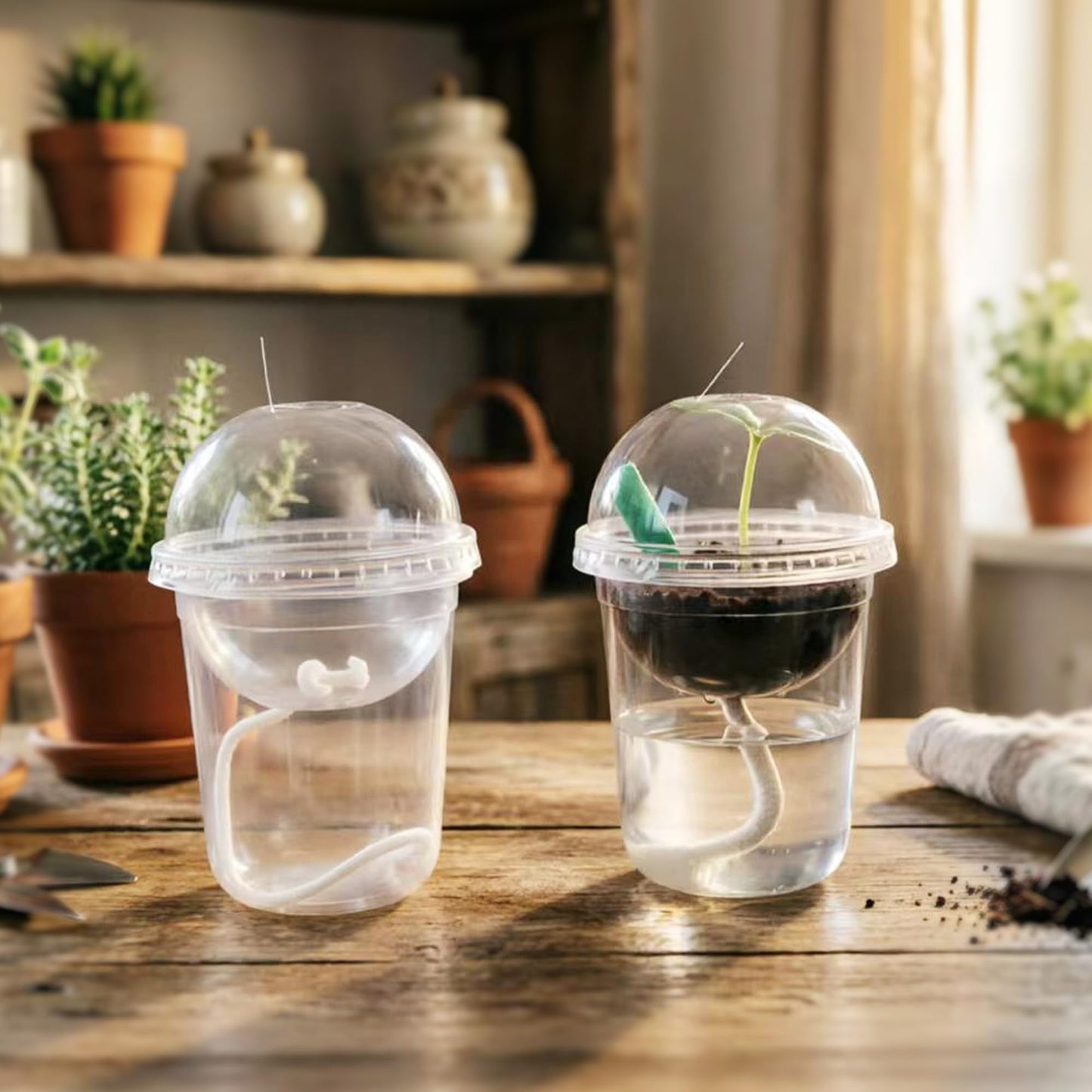 ORIMERC 15 Set Nursery Pots with Humidity Dome, Clear Nursery Pots with Drainage, Self Watering Small Plant Pots, Seedling Pots for Plants, Seed Starter Pots for Planting Vegetables Fruit (Thick)