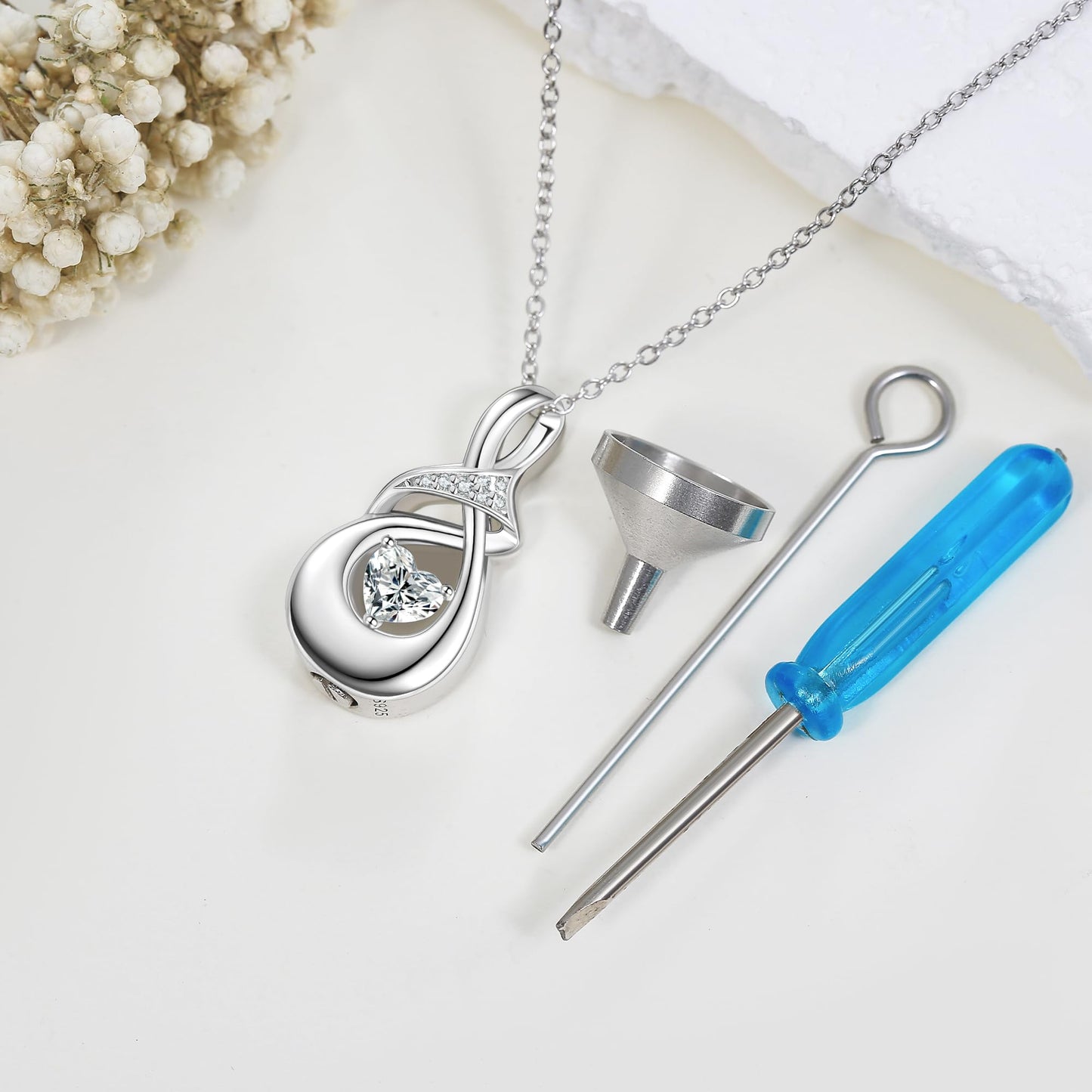 POPLYKE Infinity Ashes Necklace for Women Sterling Silver Cremation Jewelry Urn Necklaces for Ashes for Women Infinity Pendant Heart Cubic Zirconia