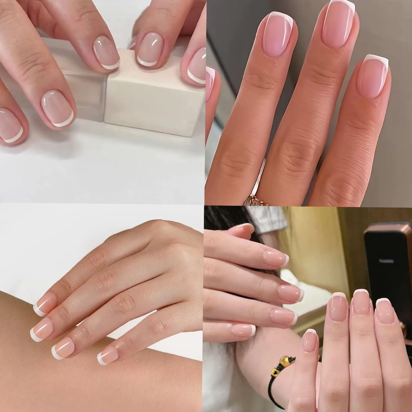 120 Pcs French Tip Press on Nails Short Square Fake Nails White Tip False Nails Full Cover Glossy Acrylic Glue on Nail Reusable Nude Artificial Stick on Nail for Women Manicure 12 Size