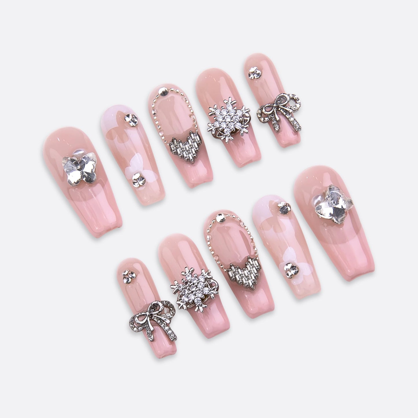 SIYOU Beauty | Fairy Space | Pink Fairy Long Coffin Press On Nails for Women (Medium) - Reusable, Salon-Quality Fake Nails (10pc)