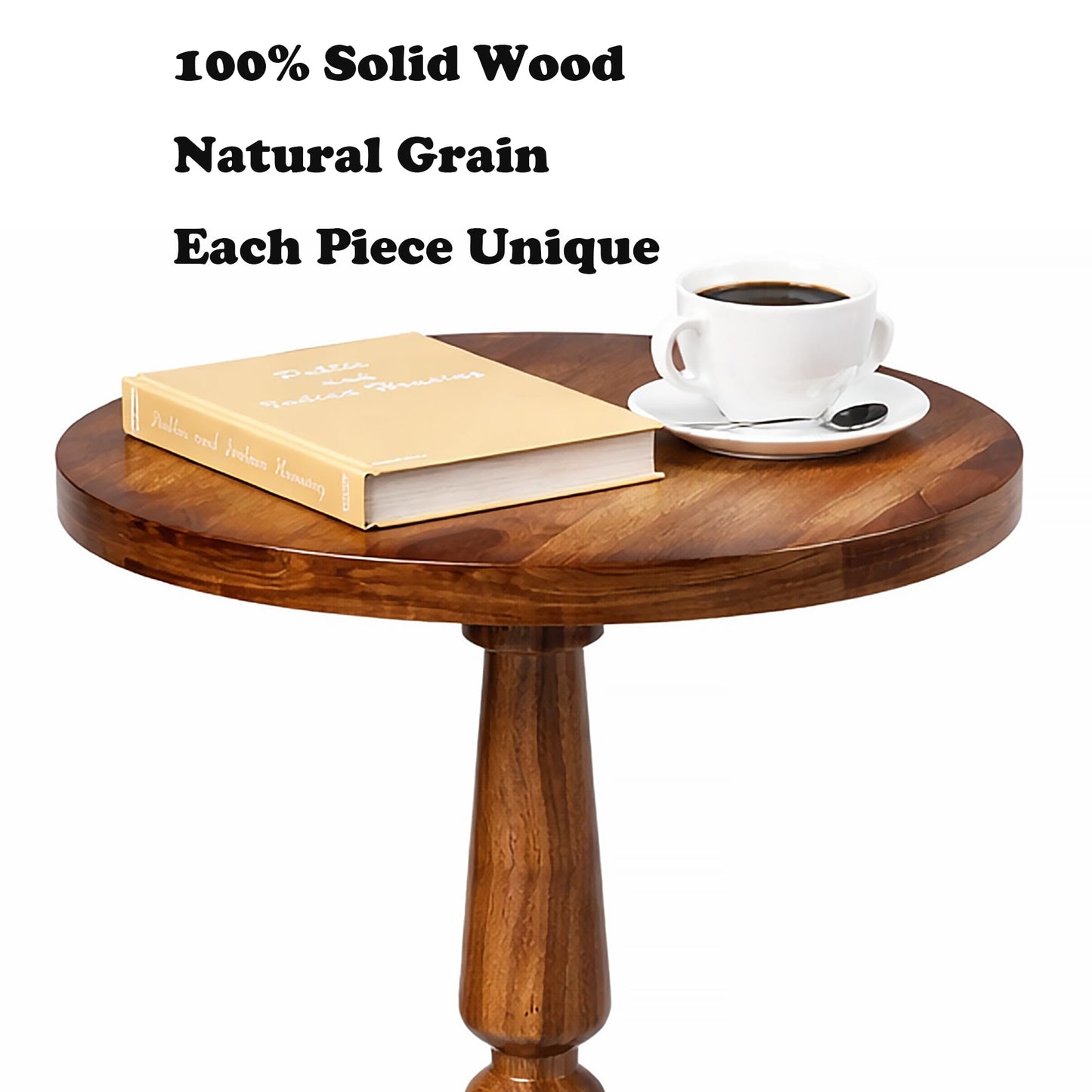 promitop Small Wooden Round Side Table - Accent Nightstand Pedestal Table for Living Room, Bedroom - Compact Coffee Table, Tea Table, Drink Table, End Table for Small Spaces, Corners, Office