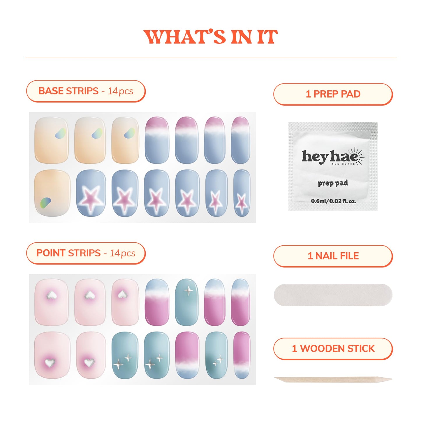 Heyhae Semi Cured Gel Nail Strips | No LED Lamp Needed | Marble, Spring | Easy Apply & Remove, Salon Quality | Includes 28 Strips, 1 Prep Pads, Nail File & Wooden Stick - Hey, Love Your Energy