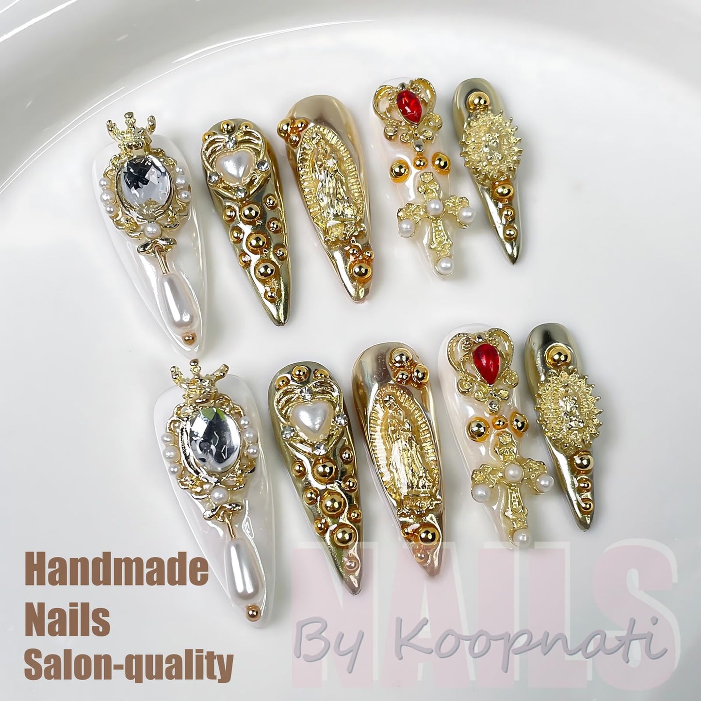Handmade Press on Nails Short Almond Pink French Tip with 3D Design Fake Nail Art for Women M